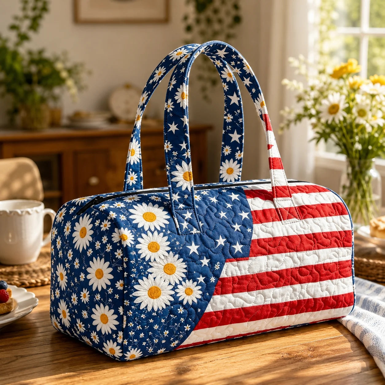 Space-Saving Patriotic Quilted Tote – Travel Duffel for Tidy Storage