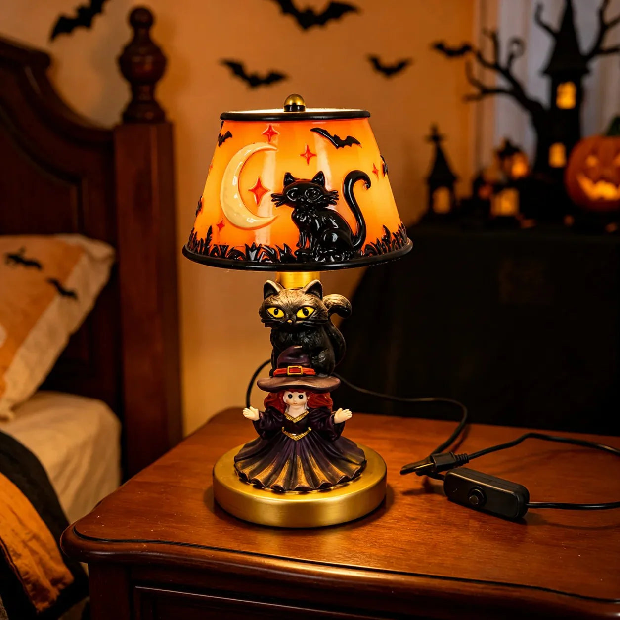 Decorative Spooky Glow Tiffany Lamp Pumpkin Ghost Bat Desk