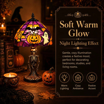 Decorative Spooky Glow Tiffany Lamp Pumpkin Ghost Bat Desk