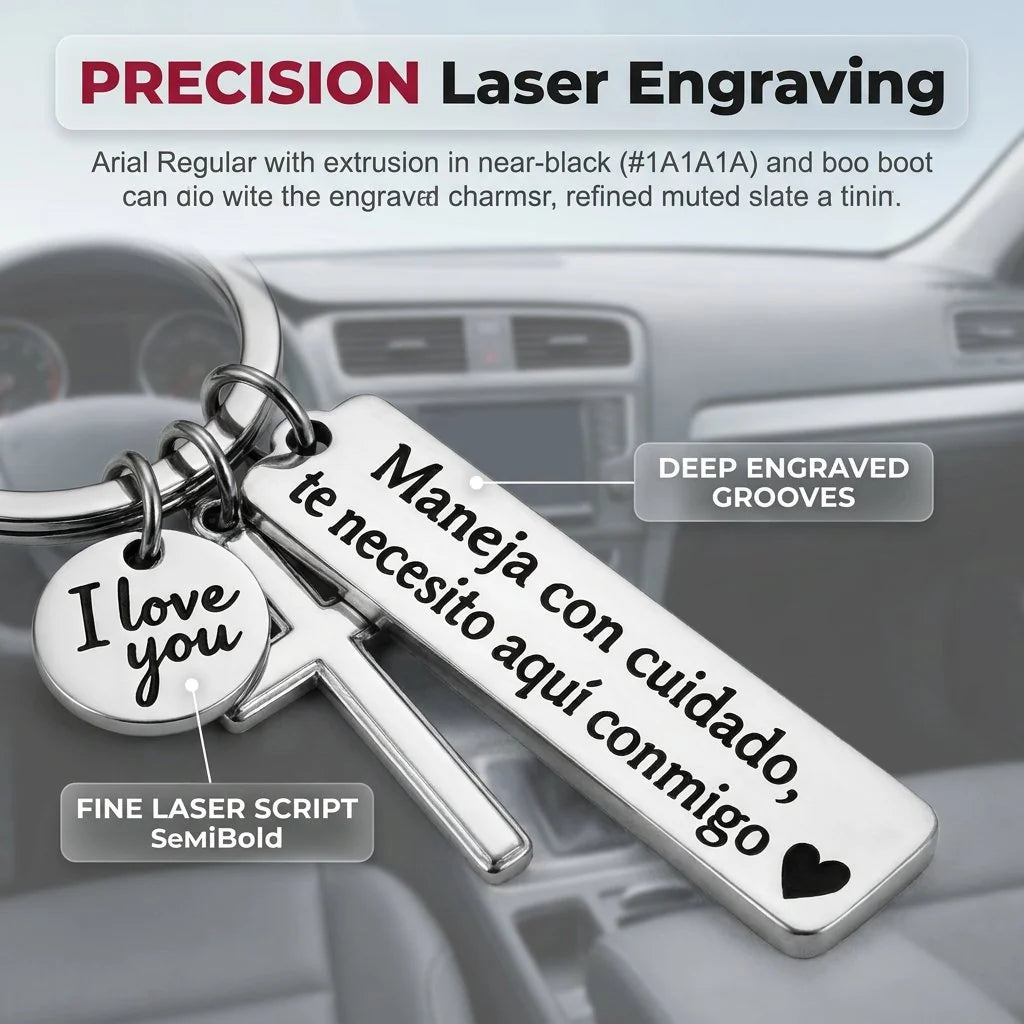 Stainless Steel Drive Safely Keychain with Cross & Spanish Love Charm