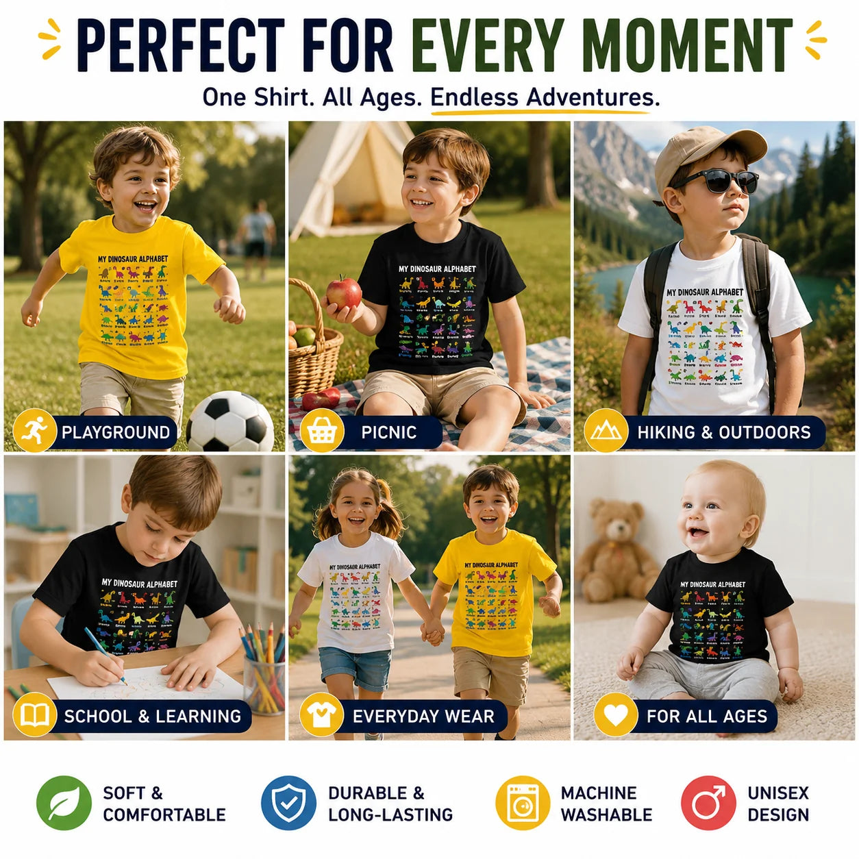 Purpose-Built Kids Dinosaur Alphabet Tee for Everyday Use