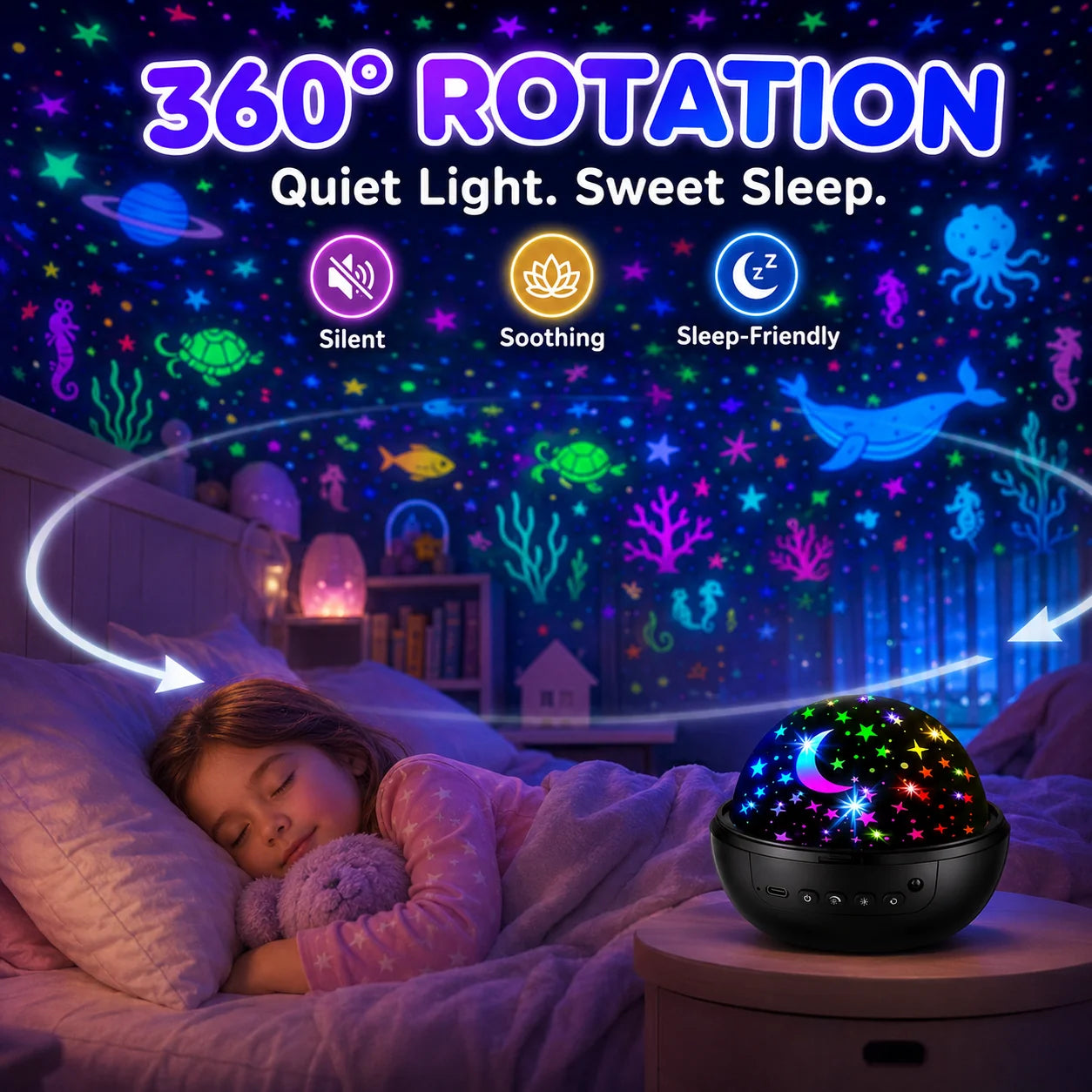 Decorative Kids Star Projector Night Light – 93 Effects, 3 Films