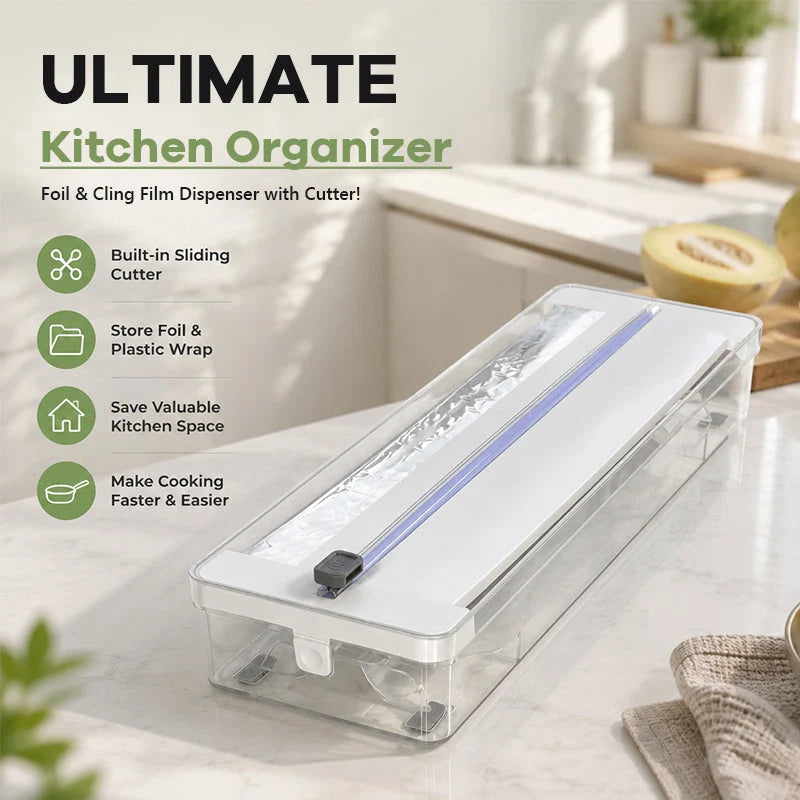 Wall-Mount Dispenser and Cutter for Foil and Kitchen Wrap