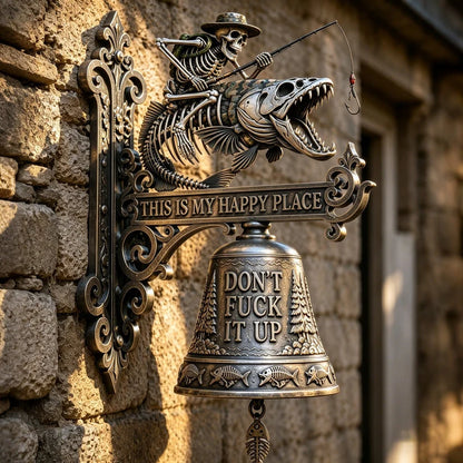 Purpose-Built Metal Skeleton Fisherman Wall Bell – “This Is My Happy