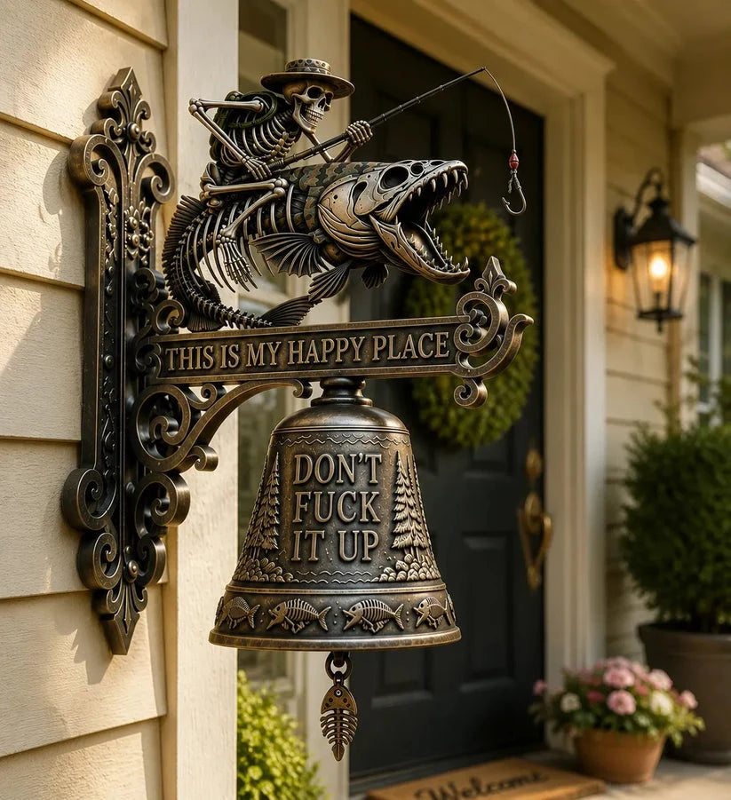 Purpose-Built Metal Skeleton Fisherman Wall Bell – “This Is My Happy