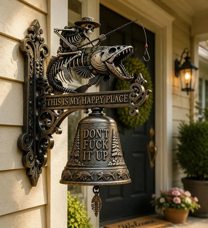 Purpose-Built Metal Skeleton Fisherman Wall Bell – “This Is My Happy