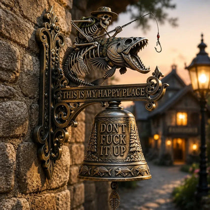 Purpose-Built Metal Skeleton Fisherman Wall Bell – “This Is My Happy