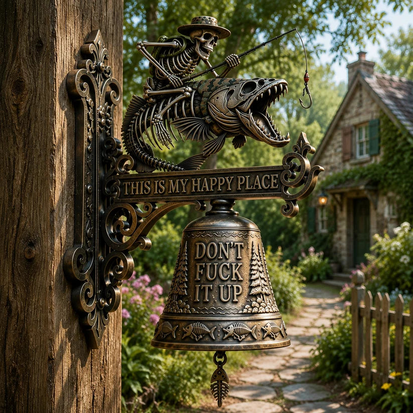 Purpose-Built Metal Skeleton Fisherman Wall Bell – “This Is My Happy