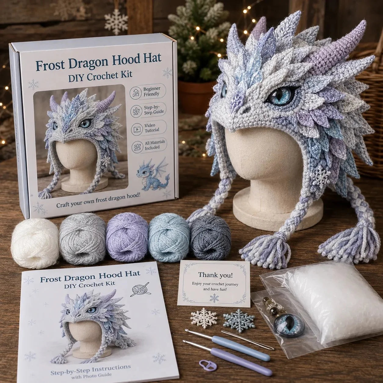 Hands-On Ocean Series Hood Hat DIY Crochet Kit – Soft Yarn Materials