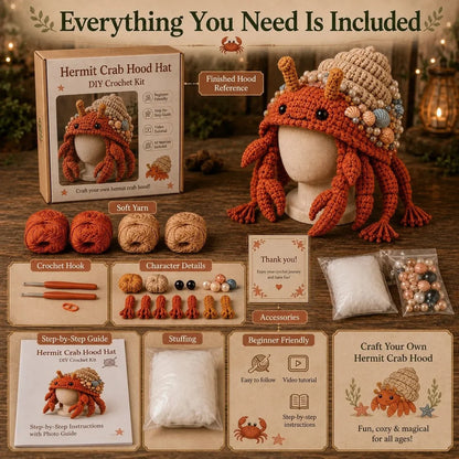 Hands-On Ocean Series Hood Hat DIY Crochet Kit – Soft Yarn Materials