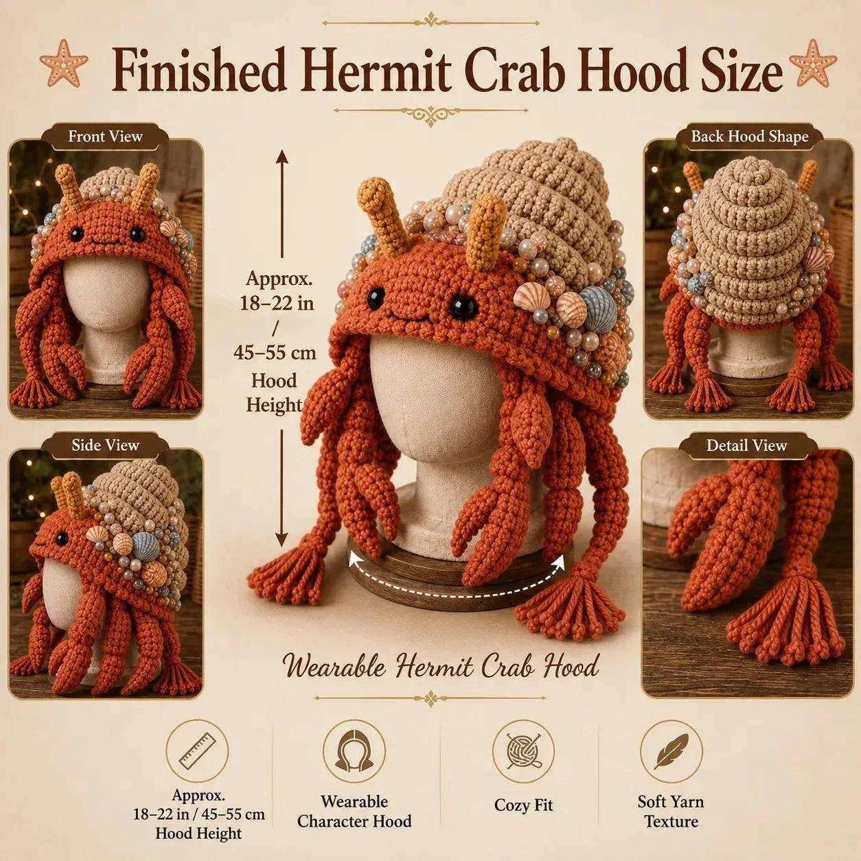 Hands-On Ocean Series Hood Hat DIY Crochet Kit – Soft Yarn Materials