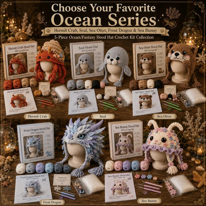 Hands-On Ocean Series Hood Hat DIY Crochet Kit – Soft Yarn Materials