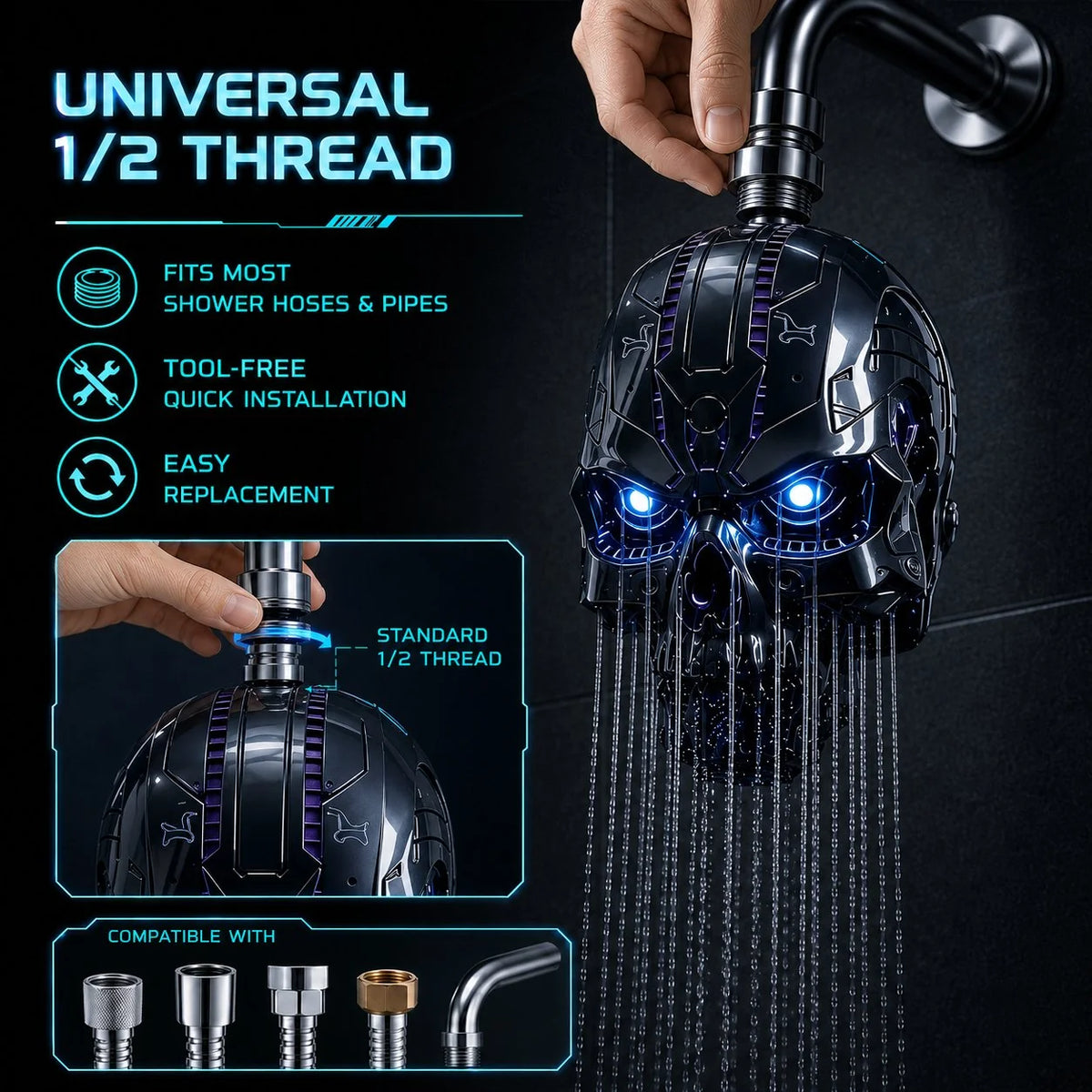 Purpose-Built Cyber Mecha Skull Color Changing LED Pressure Boost