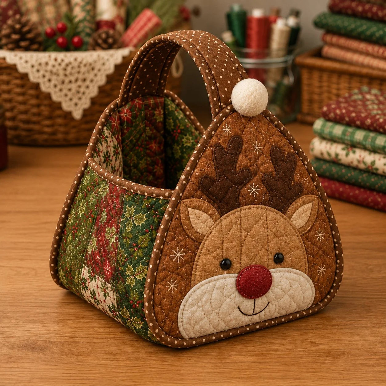 Quilted Character Carry Basket for Handmade Storage