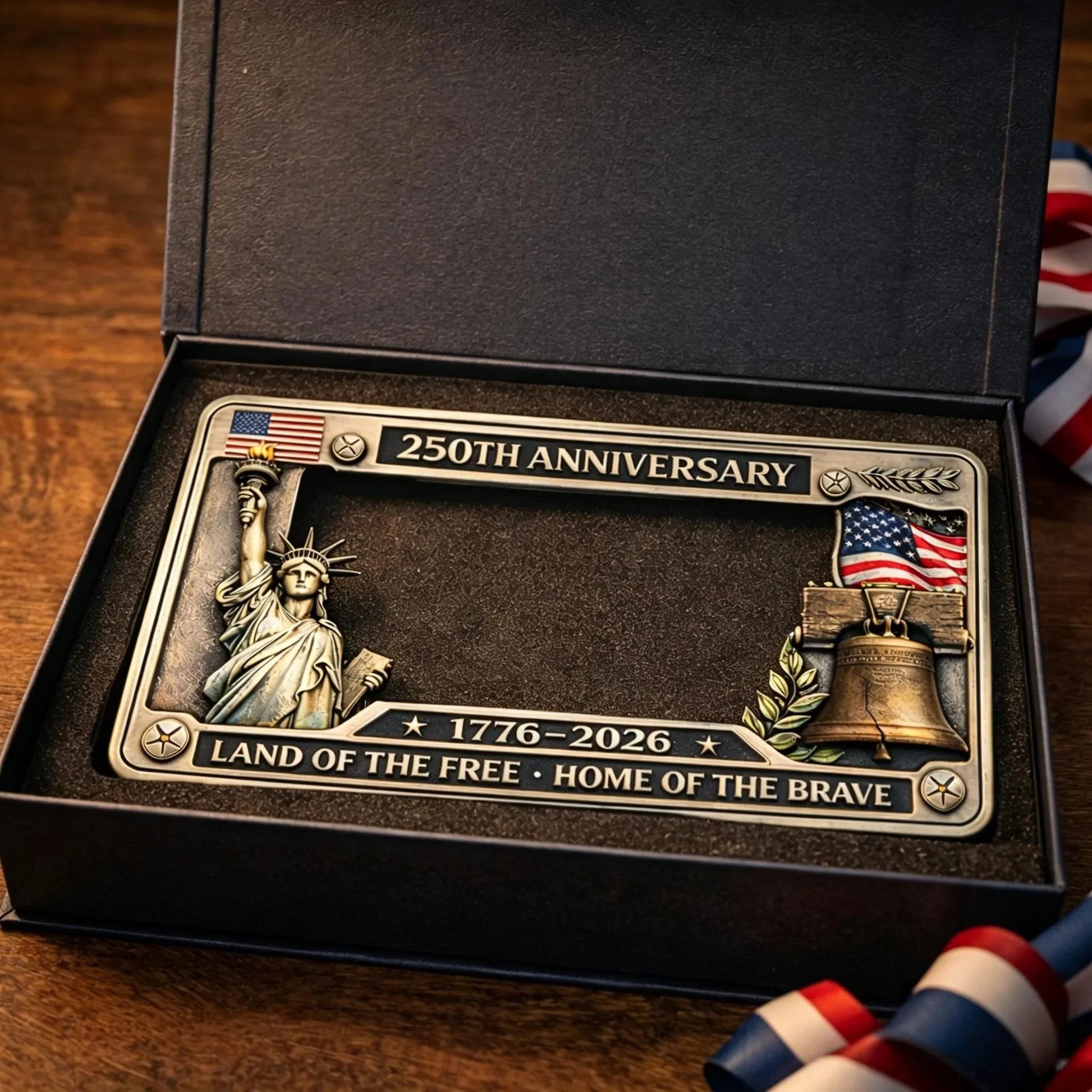1776–2026 USA 250th Anniversary Slim Metal License Plate Frame
