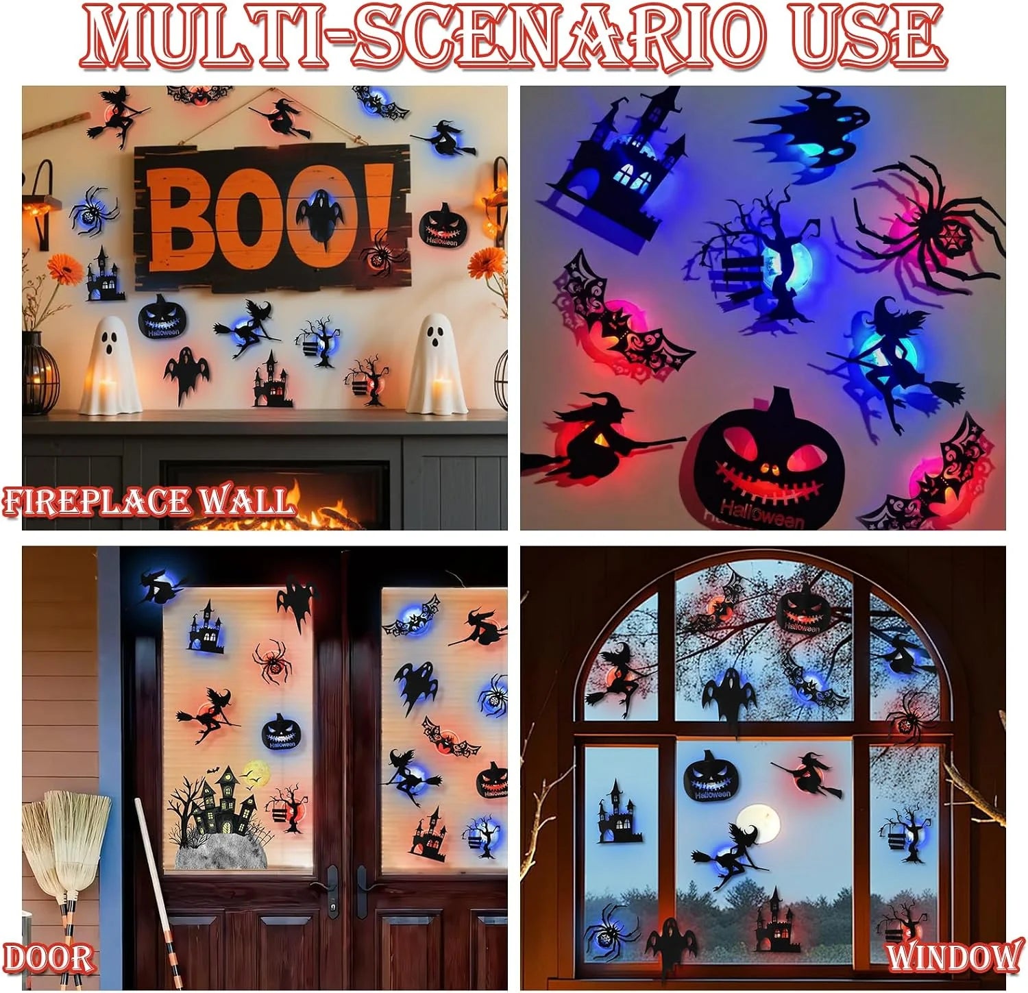 Decorative 8 Pack LED Silhouette Wall Light Stickers, Battery Powered