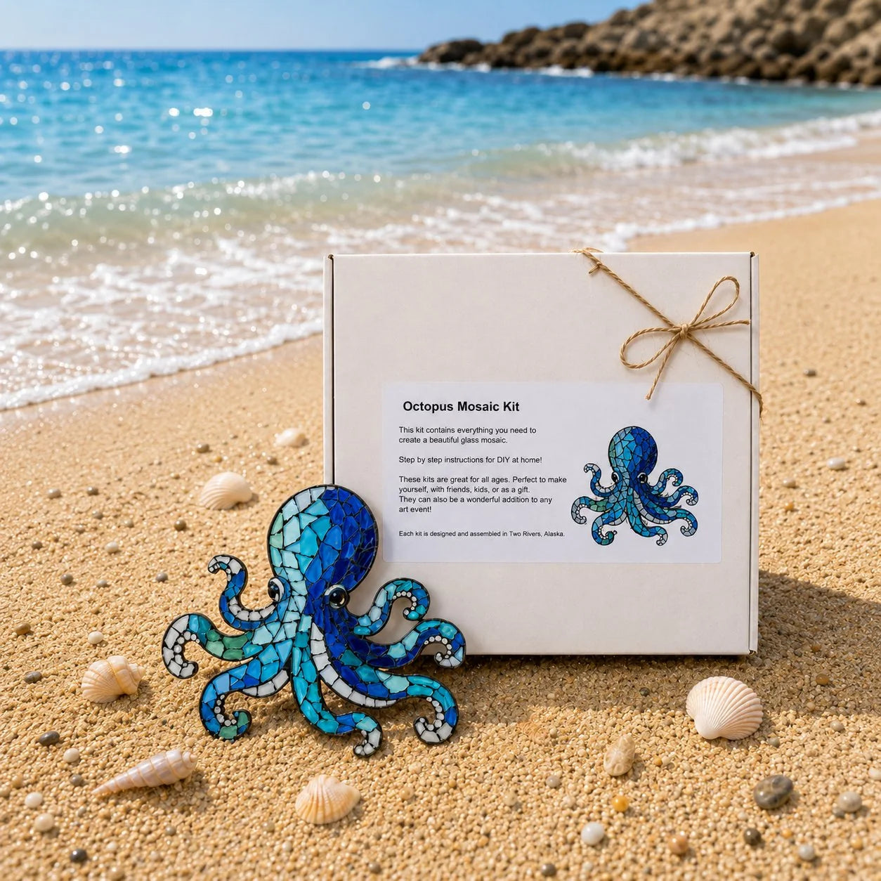 Beginner Octopus Mosaic Kit with Glass Pieces and Step-by-Step Guide