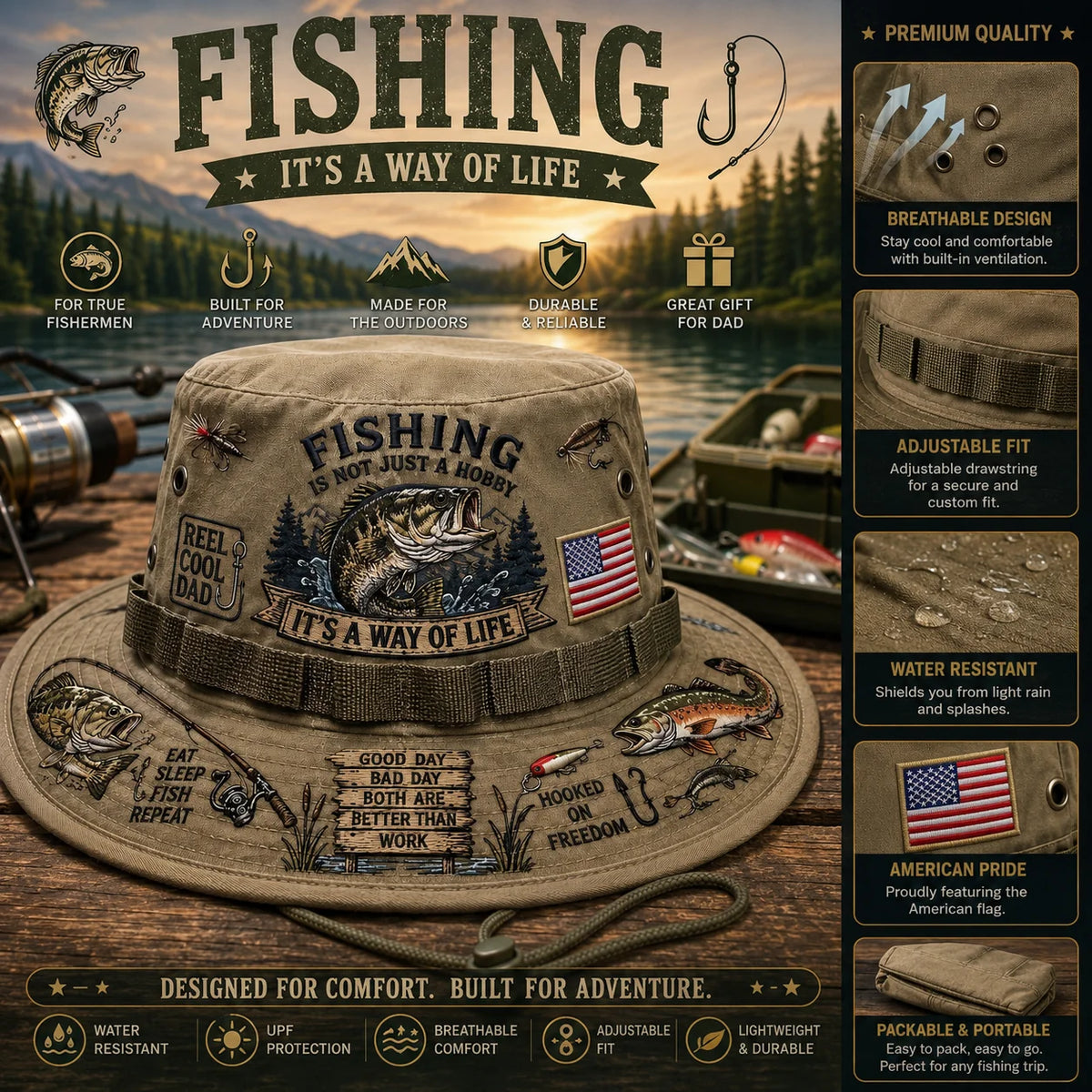 Distinctive Fishing Is a Way of Life Boonie Hat for Everyday Wear