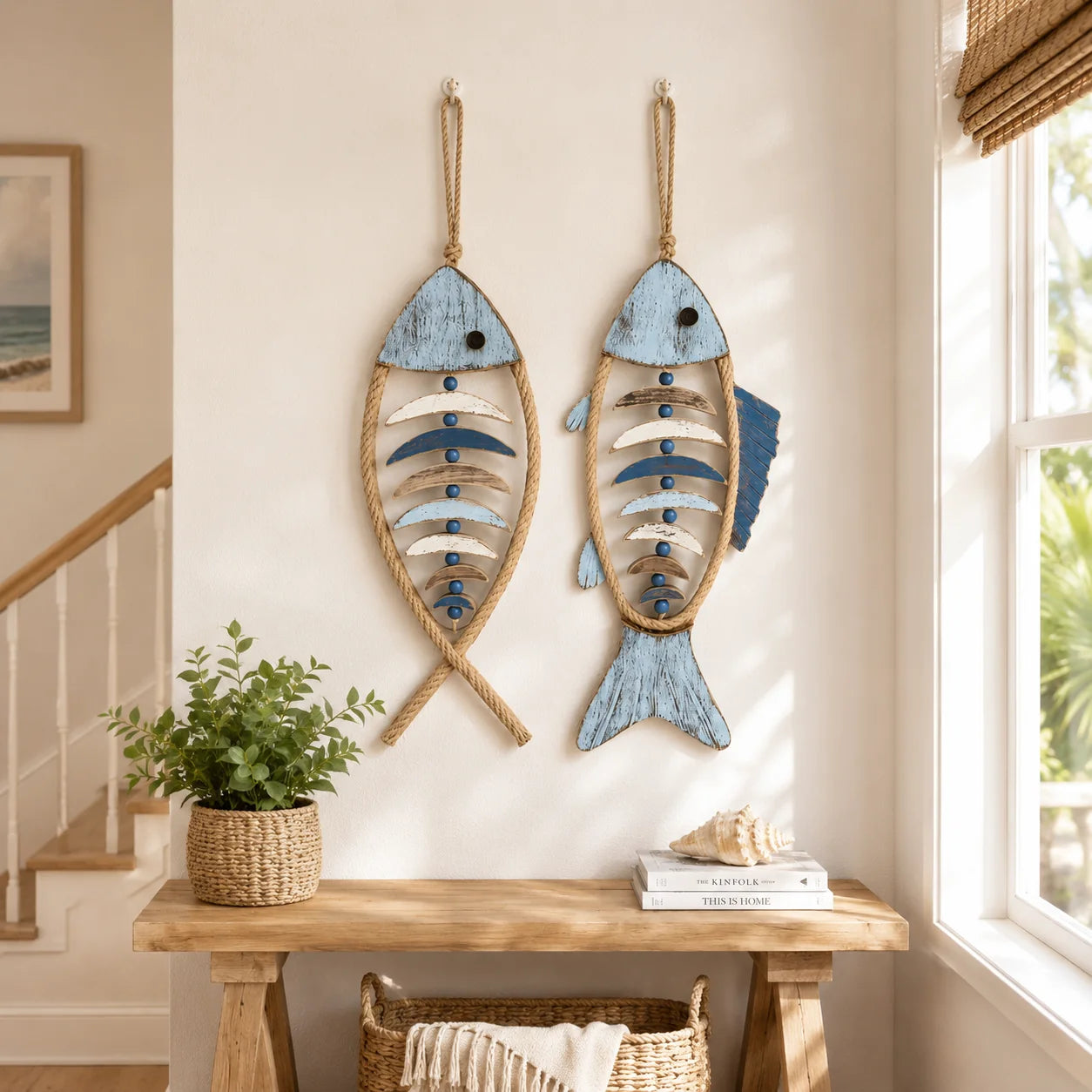 Decorative Lighted Coastal Rope Fish Wall Hanging for Focused Lighting