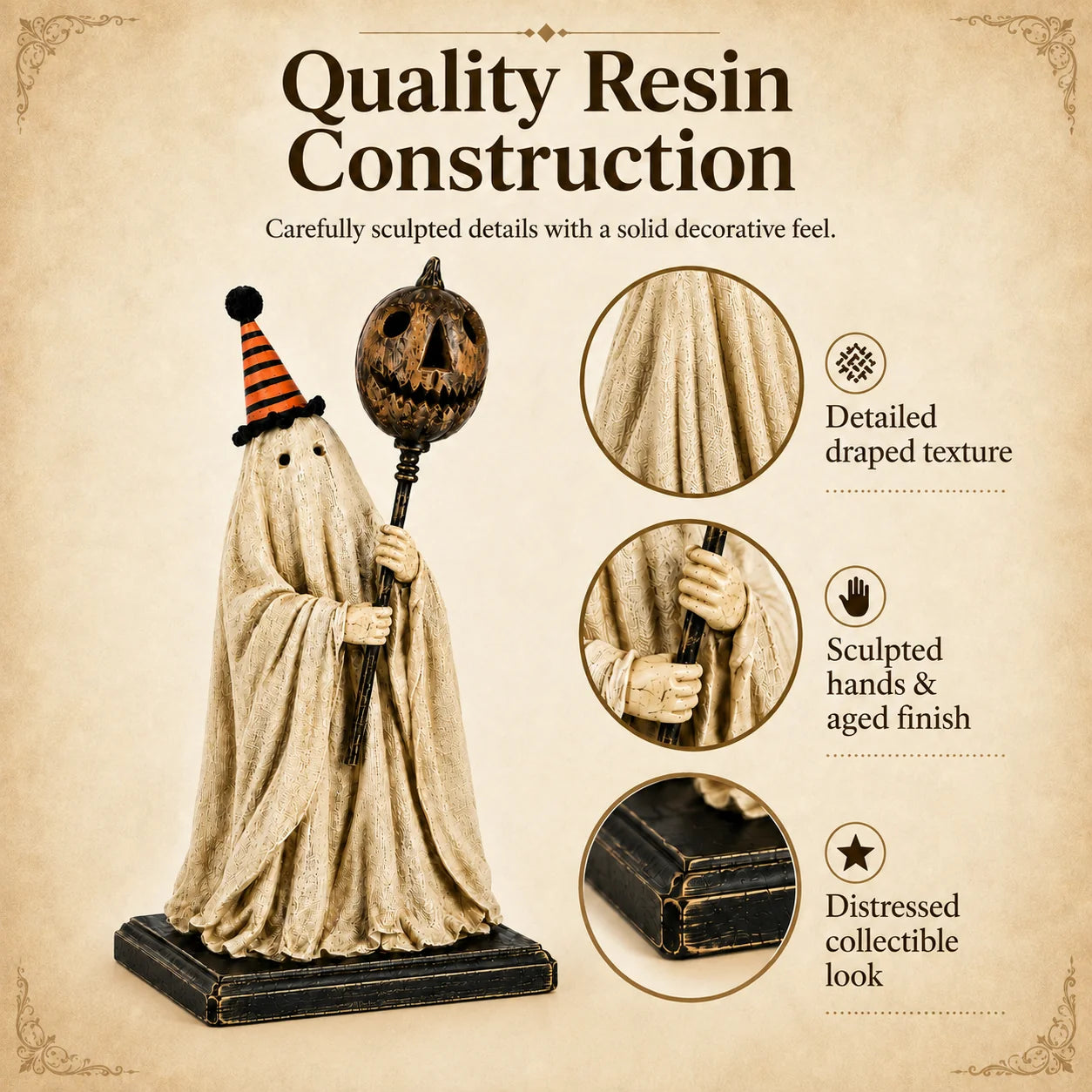 Decorative Summerween - Lighted Vintage Ghost Figurine with Glowing