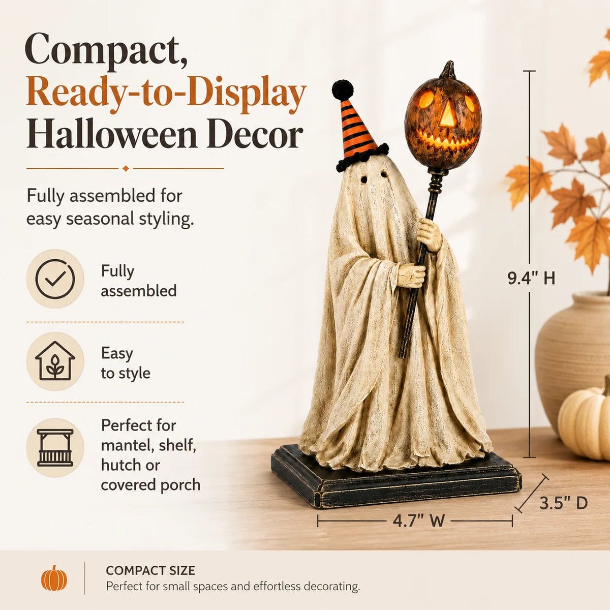 Decorative Summerween - Lighted Vintage Ghost Figurine with Glowing