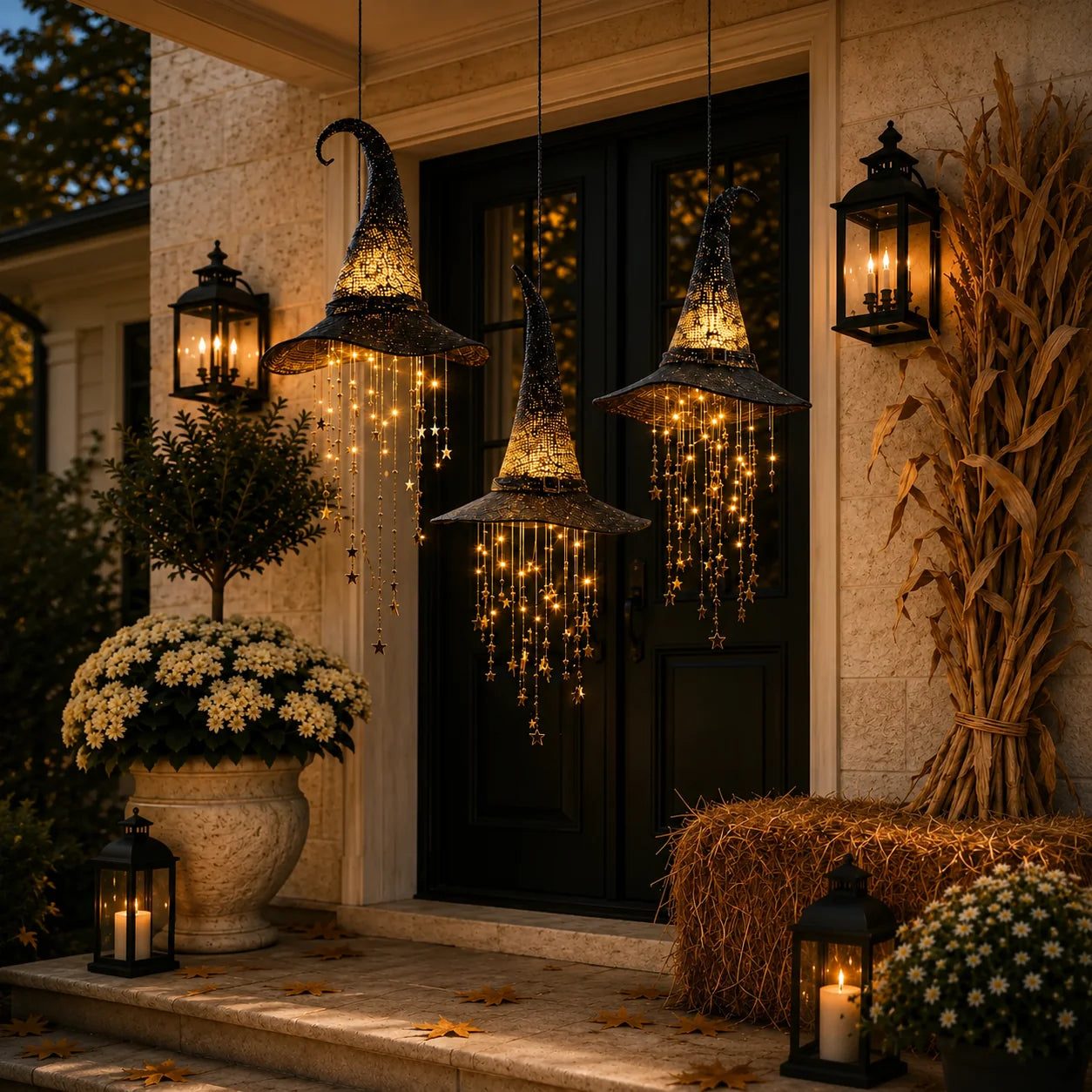 Decorative Lighted Witch Hat Hanging Chime for Focused Lighting