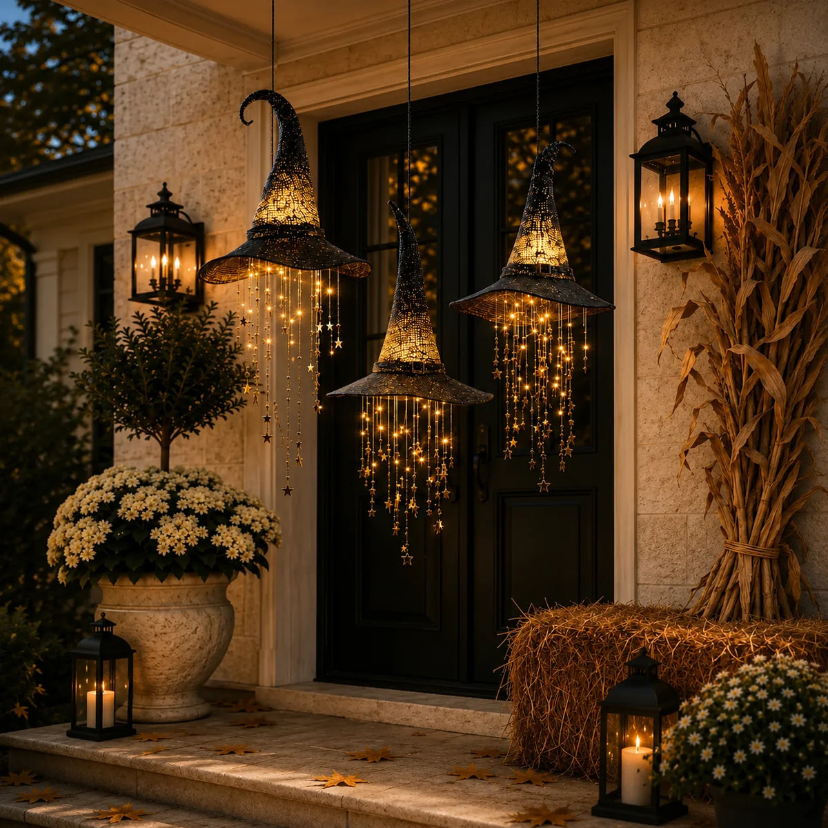 Decorative Lighted Witch Hat Hanging Chime for Focused Lighting