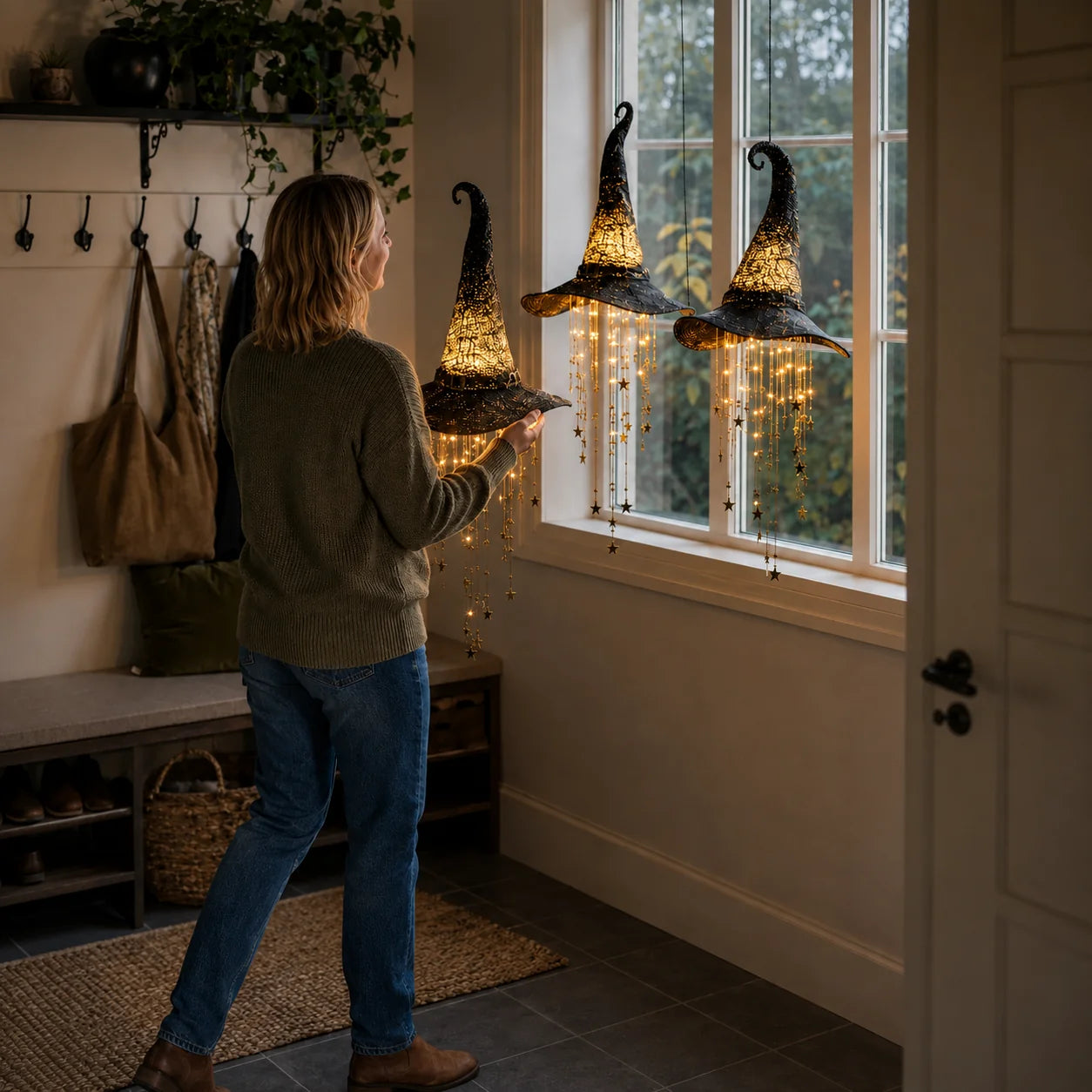 Decorative Lighted Witch Hat Hanging Chime for Focused Lighting