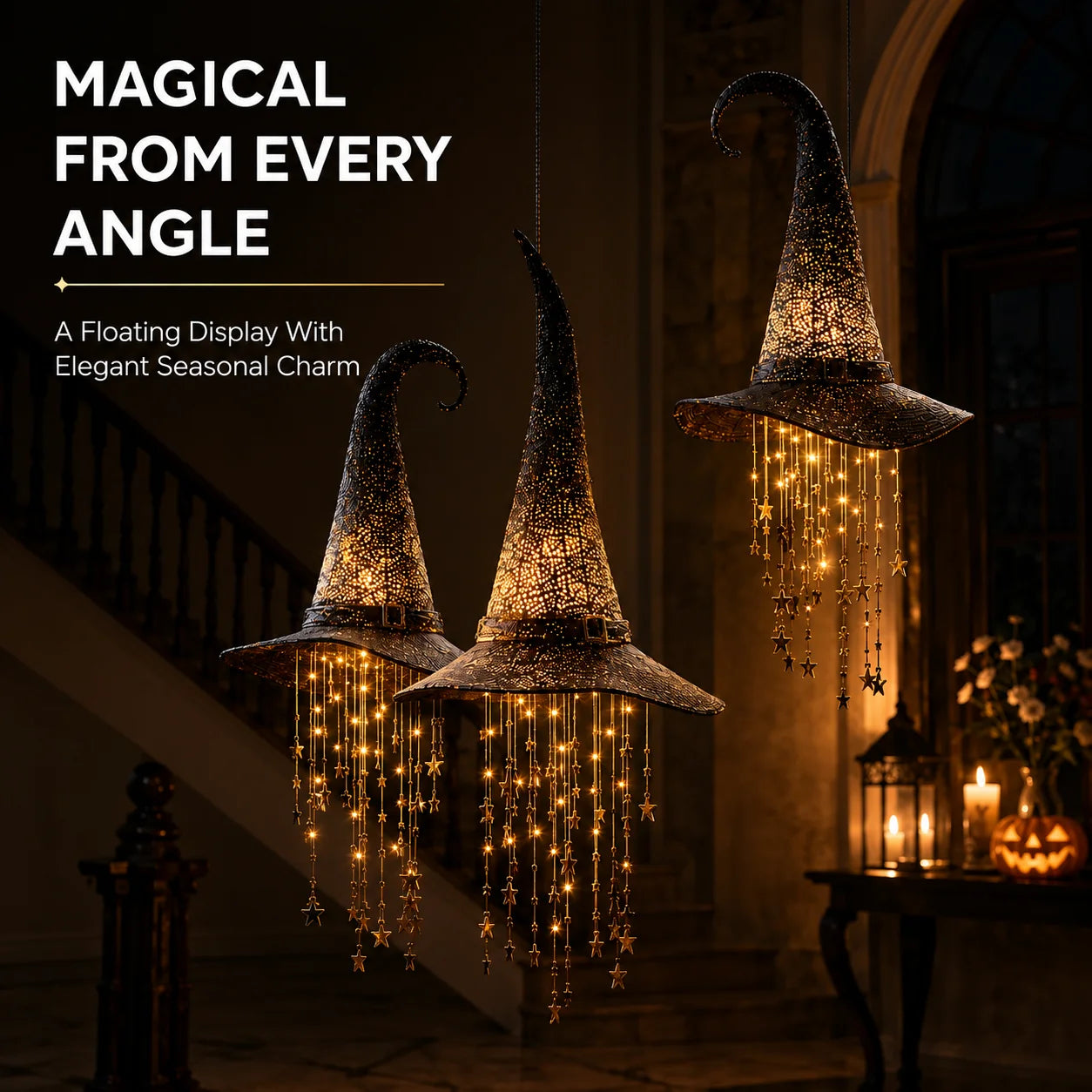 Decorative Lighted Witch Hat Hanging Chime for Focused Lighting