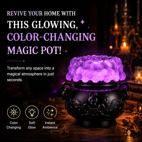 Color-Shifting Cauldron Water Globe with Three-Candle Base