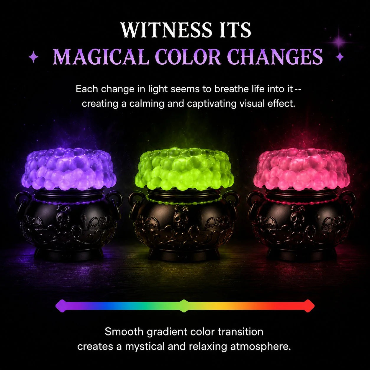 Color-Shifting Cauldron Water Globe with Three-Candle Base