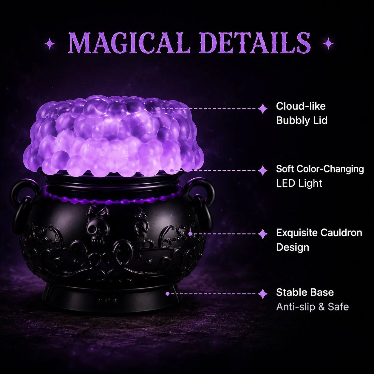 Color-Shifting Cauldron Water Globe with Three-Candle Base