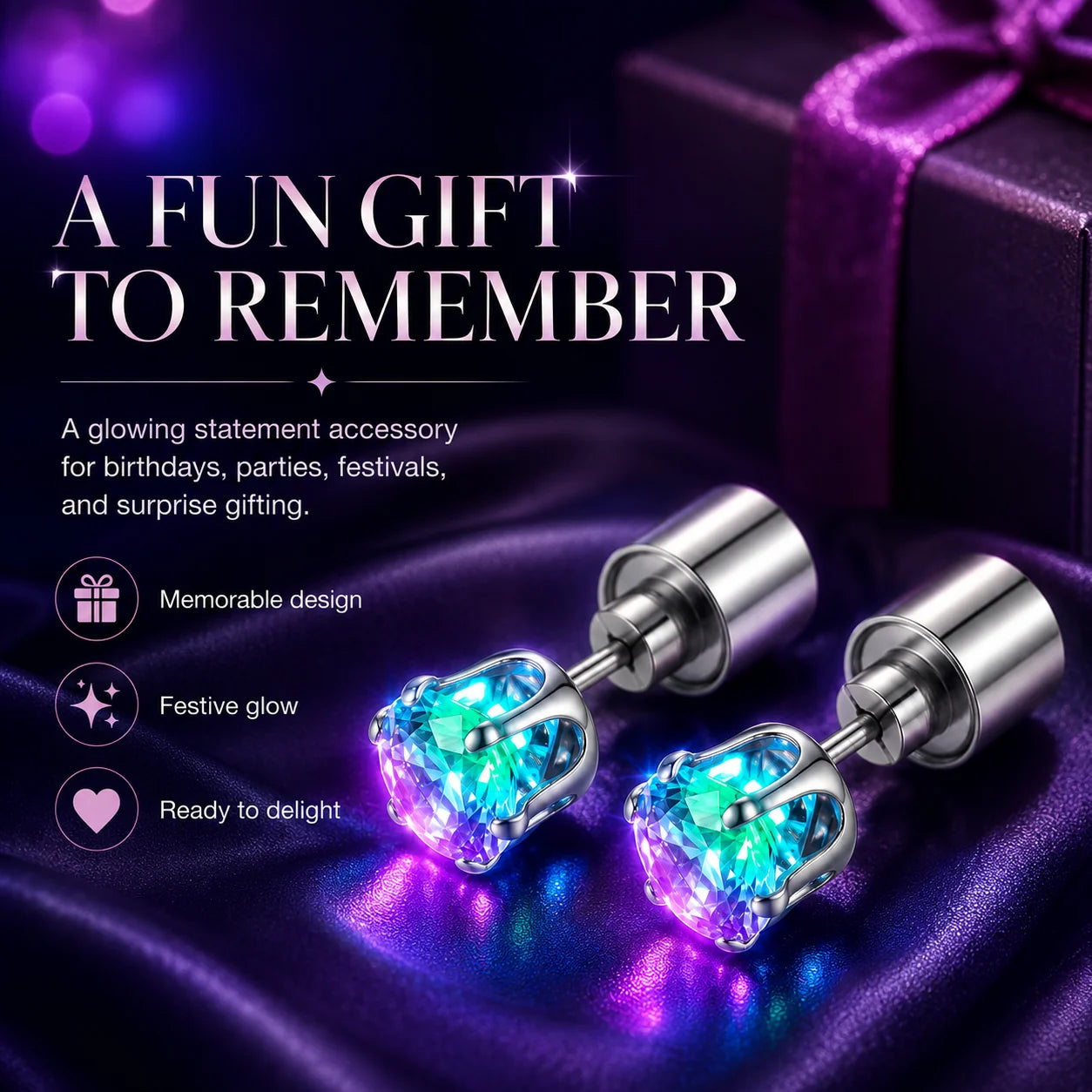 Decorative LED Light Up Crystal Stud Earrings – Colorful Glow, Unisex
