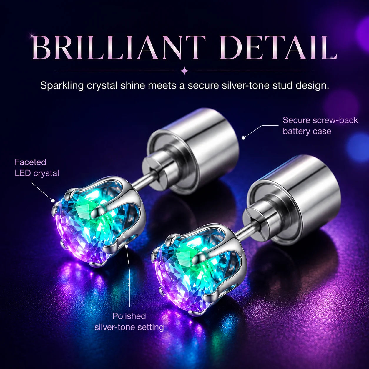 Decorative LED Light Up Crystal Stud Earrings – Colorful Glow, Unisex