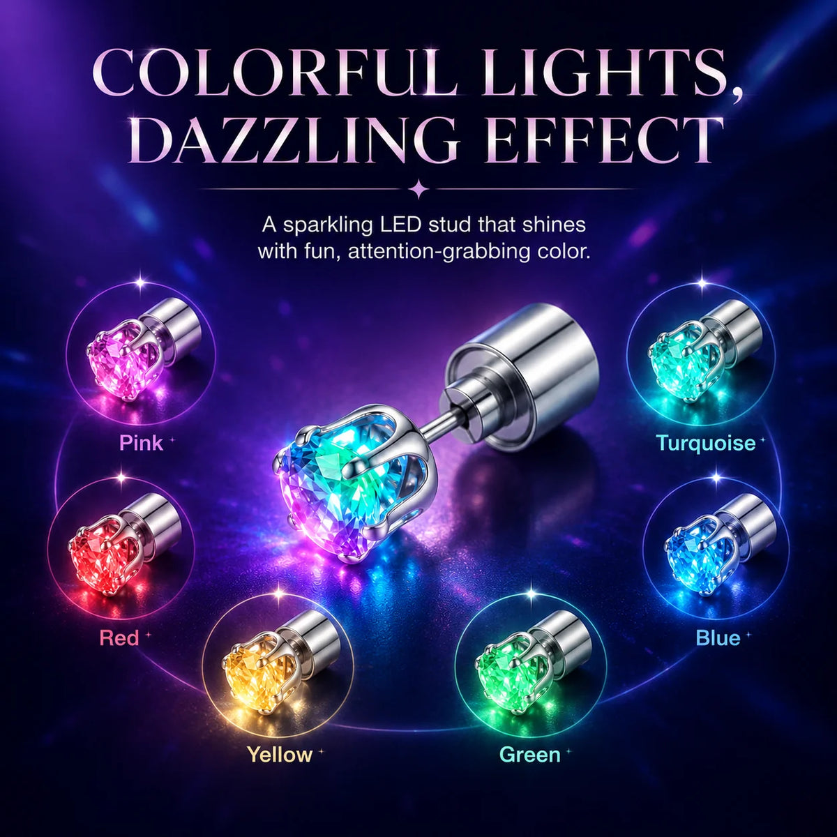 Decorative LED Light Up Crystal Stud Earrings – Colorful Glow, Unisex