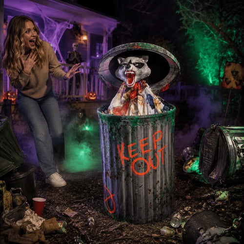 Animated Hungry Trash Can Halloween Prop with Moving Effects