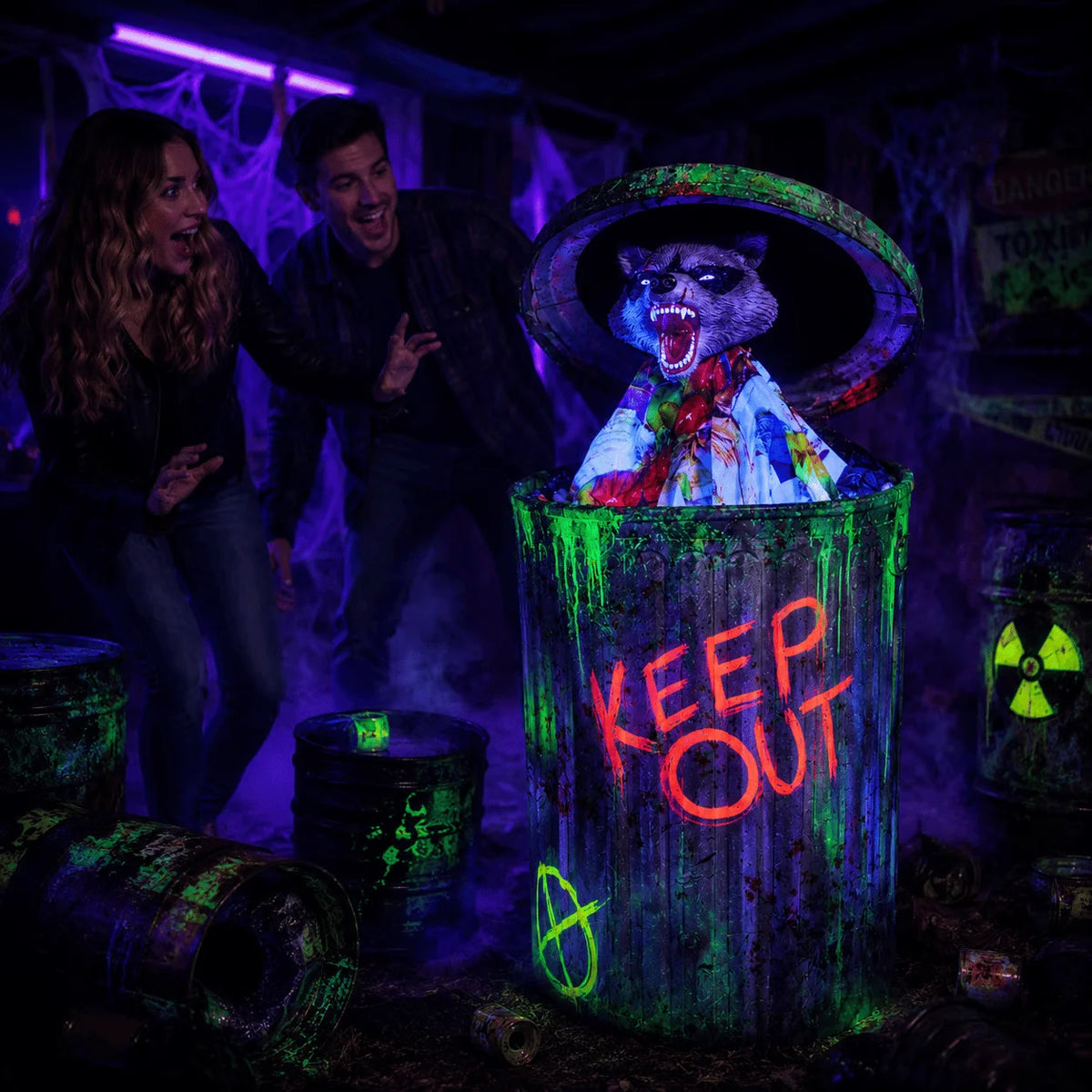 Animated Hungry Trash Can Halloween Prop with Moving Effects