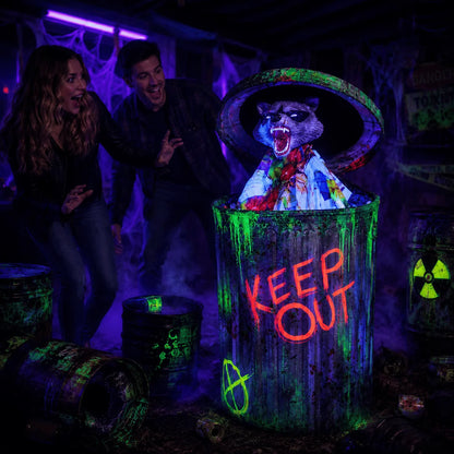 Animated Hungry Trash Can Halloween Prop with Moving Effects