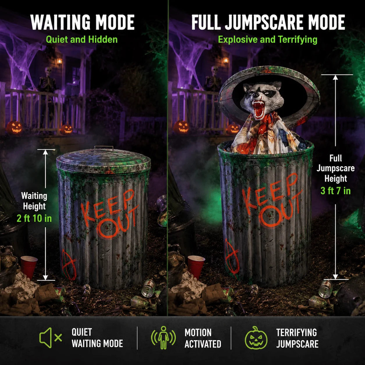 Animated Hungry Trash Can Halloween Prop with Moving Effects