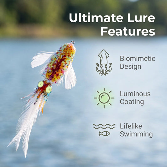 Purpose-Built Luminous Squid Feather Fishing Lure – Glow-in-the-Dark