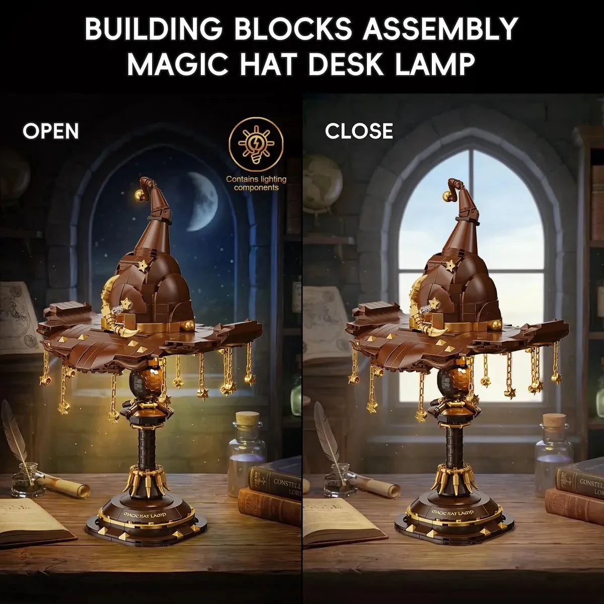 Decorative Magic Hat Building Blocks Desk Lamp for Focused Lighting