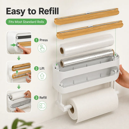 Magnetic Plastic Wrap Dispenser with Built-In Sliding Cutter
