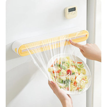 Magnetic Plastic Wrap Dispenser with Built-In Sliding Cutter