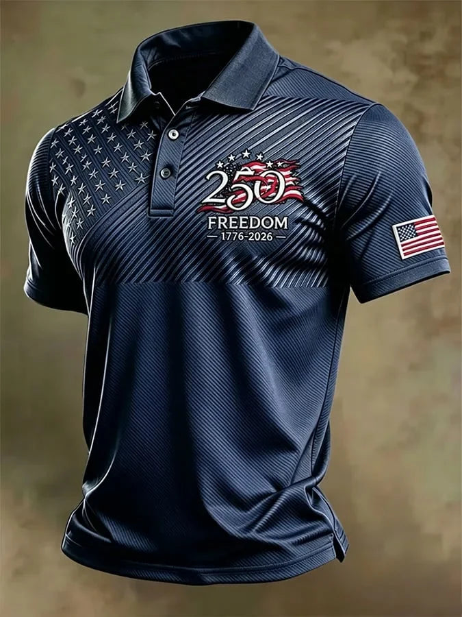 Distinctive Men's Retro "Patriot" Color-Block Short-Sleeve Polo