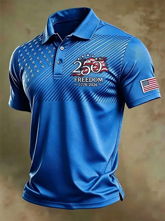 Distinctive Men's Retro "Patriot" Color-Block Short-Sleeve Polo