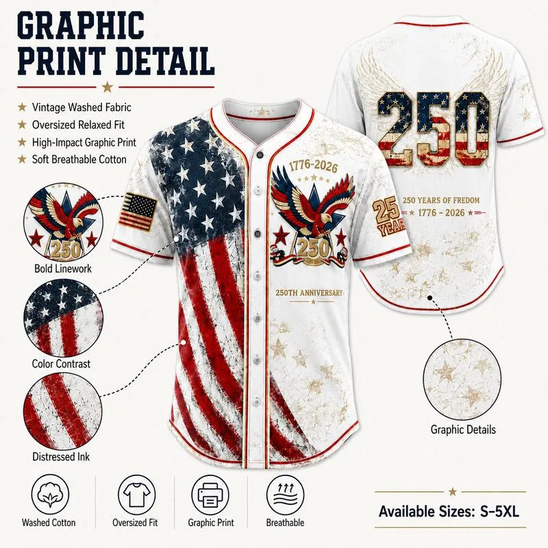 Distinctive Men's USA 250th Anniversary Baseball Jersey Patriotic