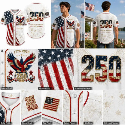 Distinctive Men's USA 250th Anniversary Baseball Jersey Patriotic