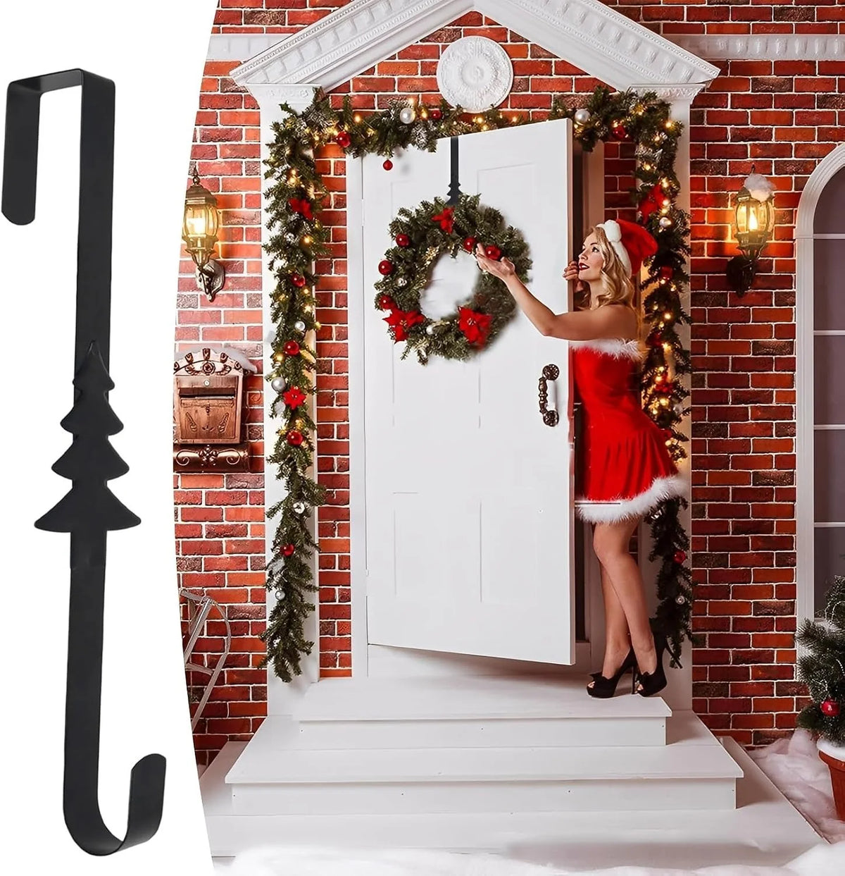 Space-Saving Metal Over The Door Wreath Hanger – Snowflake Tree Star