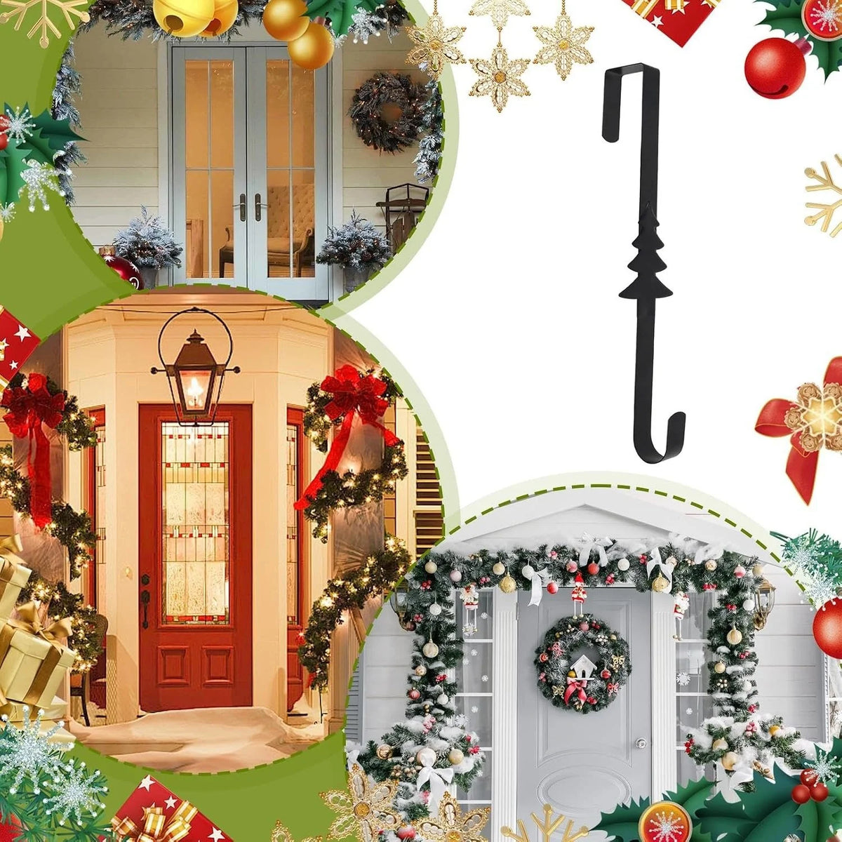 Space-Saving Metal Over The Door Wreath Hanger – Snowflake Tree Star