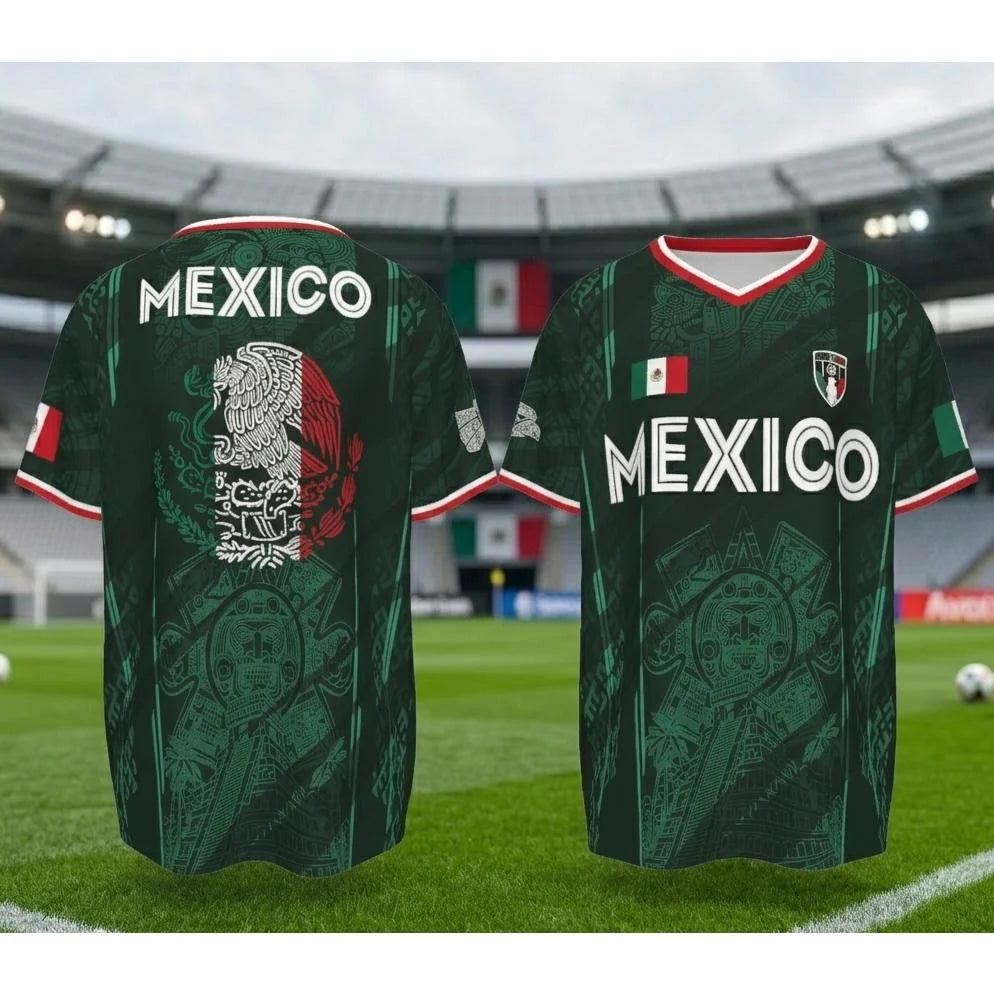 Distinctive Mexico Retro Soccer Jersey – Chichén Itzá Pyramid Graphic